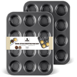 HONGBAKE Muffin Pan for Baking, Nonstick Cupcake Tin 12 Cup, 2 Pack Cup Cake Tray, Premium Cheesecake Pans, Dishwasher Safe - Dark Grey HONGBAKE