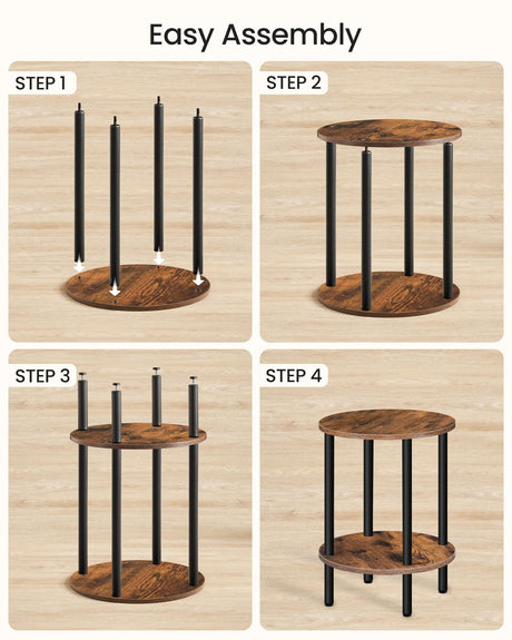 CHOEZON Round Side Table, 2-Tier End Table, Small Round Nightstand with Sturdy Metal Tube, Industrial Circular Coffee Table, for Living Room, Bedroom, Rustic Brown and Black TBZ01BF CHOEZON