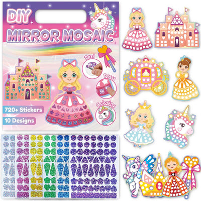 iGetooy 10 Sets DIY Mosaic Stickers for Kids, Princess & Unicorn Art Craft Kit with 720+ Stickers, Travel Toys for Kids, Birthday Gifts for Girls Boys 3-8 Year Olds