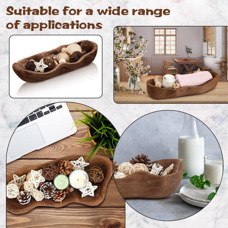 Nuogo 1 Pack 16 Inch Wavy Live Edge Dough Bowl Large Size Wood Dough Bowl Decorative Wood Hand Carved Bowl Rustic Paulownia Dough Bowl for DIY Farmhouse Home Supplies Kitchen Decoration(Dark Color) Nuogo