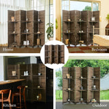 Room Divider with Shelves, 5.6 Ft Tall Folding Wood Screen with Double Hinges for Home Office Bedroom Hotel Decoration (6 Panels, Brown) Svimi