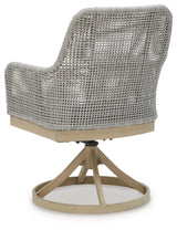 Signature Design by Ashley Seton Creek Cottage Weather Resistant Outdoor Swivel Dining Chair with Cushion, Set of 2, Light Brown & Light Gray Signature Design by Ashley