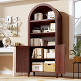 GarveeHome Arched Bookcase with Doors - 5-Tier Open Display Shelf, Modern Bookshelf Storage Cabinet for Home Office Living Room Library, Walnut GarveeHome