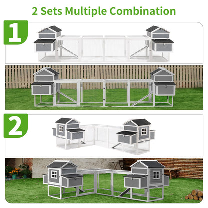 BRELTAM 157'' Large Wooden Chicken Coop Outdoor Expandable Hen House for 4-8 Chickens 2 Story Poultry Cage Chicken Houses with Four Nesting Boxes and Run - WoodArtSupply