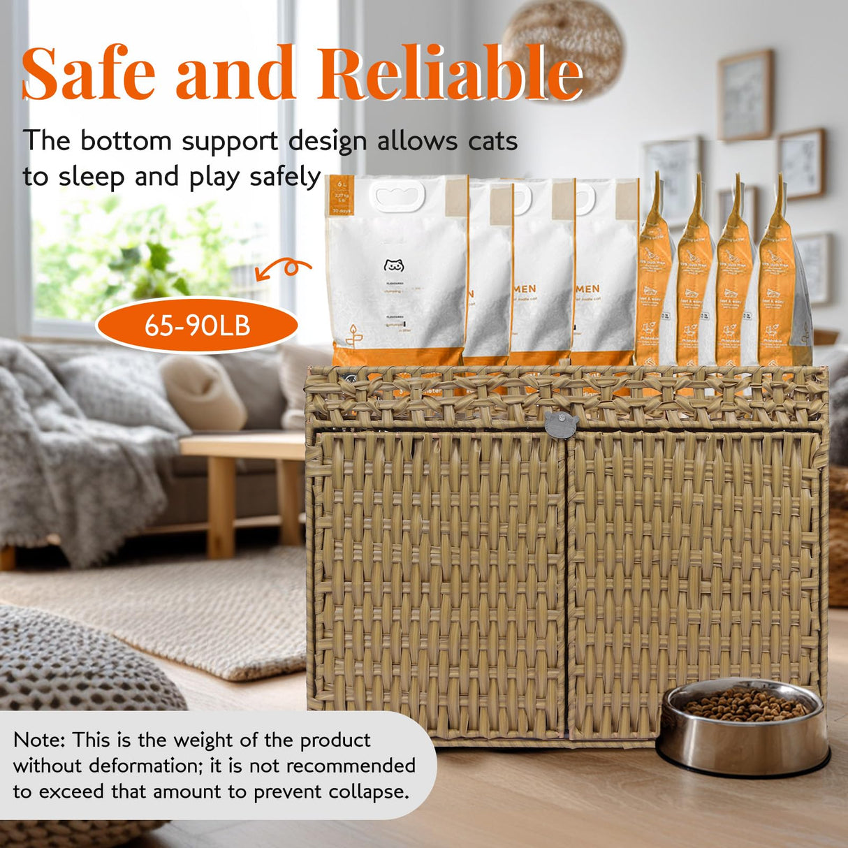 Cat Litter Box Enclosure Furniture Hidden Cabinet - Handwoven Rattan Pet House with 2 Removable Mats - Large Foldable Design for Privacy - Fits Living Room, Bedroom, Balcony Natural Neti Neti