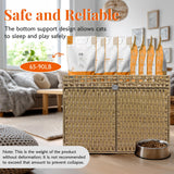 Cat Litter Box Enclosure Furniture Hidden Cabinet - Handwoven Rattan Pet House with 2 Removable Mats - Large Foldable Design for Privacy - Fits Living Room, Bedroom, Balcony Natural Neti Neti