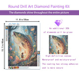 Big Fish 5D Diamond Painting Kit for Adults，The Giant Fish in The Enchanted Forest Full Drill DIY Round Gem Art Diamond Art Kits Painting Crafts Ideal for Beginners and Home Wall Decor 12X16inch PUSHPIN PAINTING