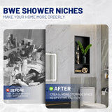 BWE 13" X 25" Stainless Steel Shower Niche, No Tile Needed Black Wall Niche, Double Shelves Recessed for Bathroom Storage,Over Mount Installation BWE