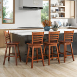 Giantex Wood Bar Stools Set of 2, 24.5" Swivel Counter Height Bar Stools with Slatted Hollow Back & Ergonomic Contoured Seat, Footrest, Farmhouse Wooden Barstools for Kitchen Island, Bar, Cafe, Walnut Giantex