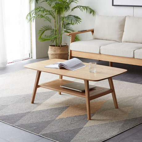 Vadisun 2-Tier Coffee Table with Storage Shelf, Natural Color 100% Solid Wood Table for Living Room, Elegant Furniture for Small Apartment (Natural, 39.37“ x 19.69” x 17.32“) Vadisun