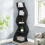 Tribesigns Corner Shelf, Modern 5-Tier Wall Corner Bookshelf, Stylish Corner Small Bookcase Storage Rack Plant Stand with Unique Shape for Living Room, Home Office, (1PC, Black) Tribesigns