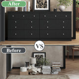 63'' Long Dresser for Bedroom, Double Wide Dresser 6 Drawer Dresser with 14 Organized Compartments, Modern Black Wood Dresser 6 Drawer with Glass Handles, Extra Large Chest of Drawers for Bedroom Gyfimoie