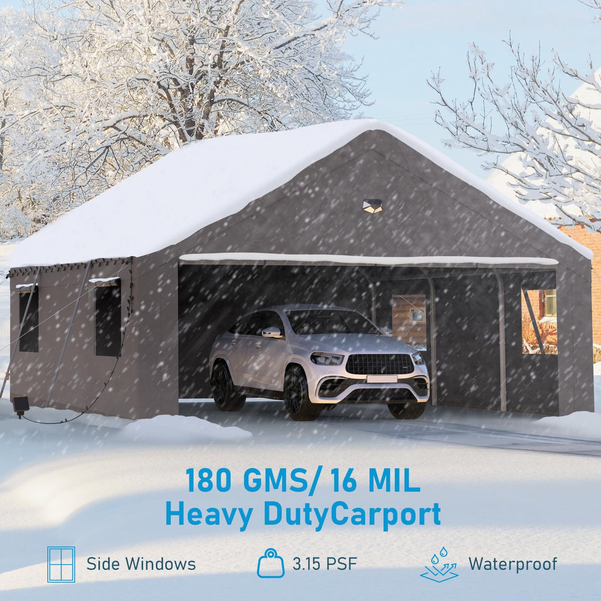 Benass 20x20 Carport Canopy, Heavy Duty Car Port, Portable Car Ports Garage with 2 Roll-Up Drive Through Doors, Grey Benass