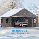 Benass 20x20 Carport Canopy, Heavy Duty Car Port, Portable Car Ports Garage with 2 Roll-Up Drive Through Doors, Grey Benass