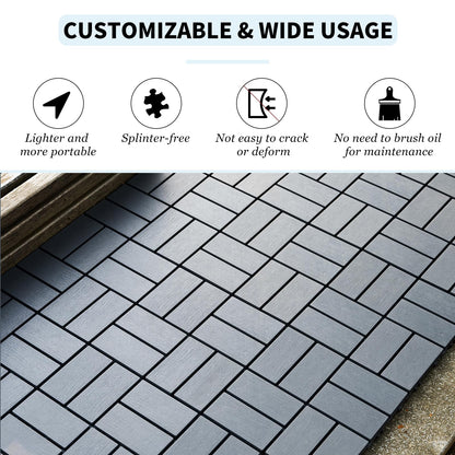 Zolyndo 44pcs Interlocking Deck Tiles Outdoor Waterproof All Weather, 12"x12" Indoor Outdoor Flooring for Balcony, Patio Floor Tiles Plastic Decking Boards for Bathroom, Gray, 8 Slats