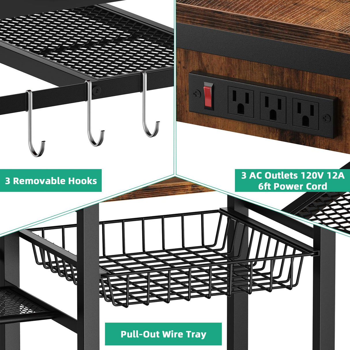 20-29 Gallon Aquarium Stand with 6 ft Power Strip, 5-Tier Metal Frame Fish Tank Stand 20 Gallon Fish Tank Stand 31.5" L*15.75" W Tabletop 400lbs Capacity (Vintage Brown, 20-29 Gallon) Kalrin