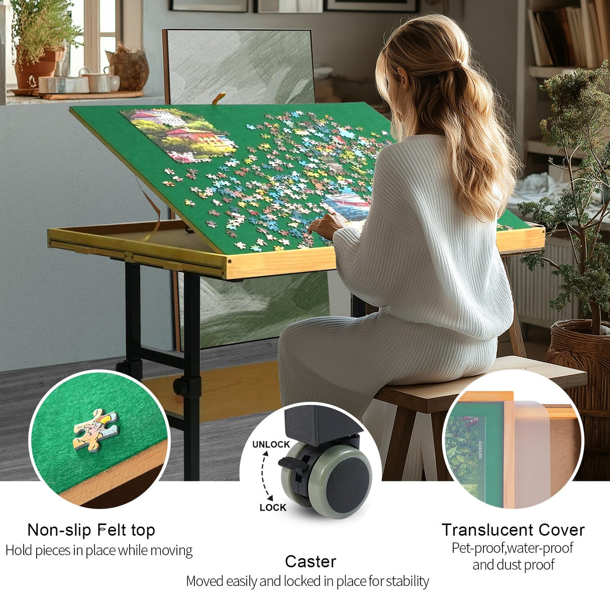 BuilderButler Dual-Layer 25"x34" Adjustable Puzzle Table,3-Tilting-Angle Adjustable Table with 4 Drawers and Cover,Ideal for Puzzle Enthusiasts BuilderButler