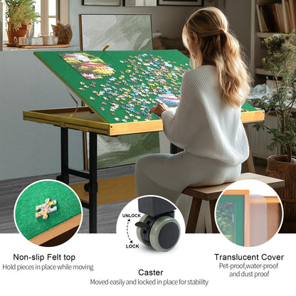 BuilderButler Dual-Layer 25"x34" Adjustable Puzzle Table,3-Tilting-Angle Adjustable Table with 4 Drawers and Cover,Ideal for Puzzle Enthusiasts