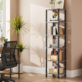 TUTOTAK Bookshelf, 6-Tier Tall Book Shelf, Narrow Bookcase for Small Space, DIY Stackable Bookshelf, for Living Room, Office, Study, Entryway, Industrial, Greige and Black BS01BG006 TUTOTAK