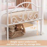 Weehom Twin Canopy Bed Frame with Headboard and Footboard Metal Four Posters Curtains Design Mattress Foundation Bed Platform Underbed Storage Space No Box Spring Needed for Kids Adults White Weehom