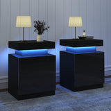 oneinmil Nightstand Set of 2, LED Nightstand with One Cabinet, Bedside Table with LED Lights, Modern End Side Table for Bedroom, Black oneinmil