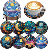 8 Pcs Diamond Art Coasters Moon Diamond Painting Coasters Kits with Holder Cork Pads DIY Moon Diamonds Art Painting Coaster Set for Adults Beginners Crafts Supplies mrpwnle