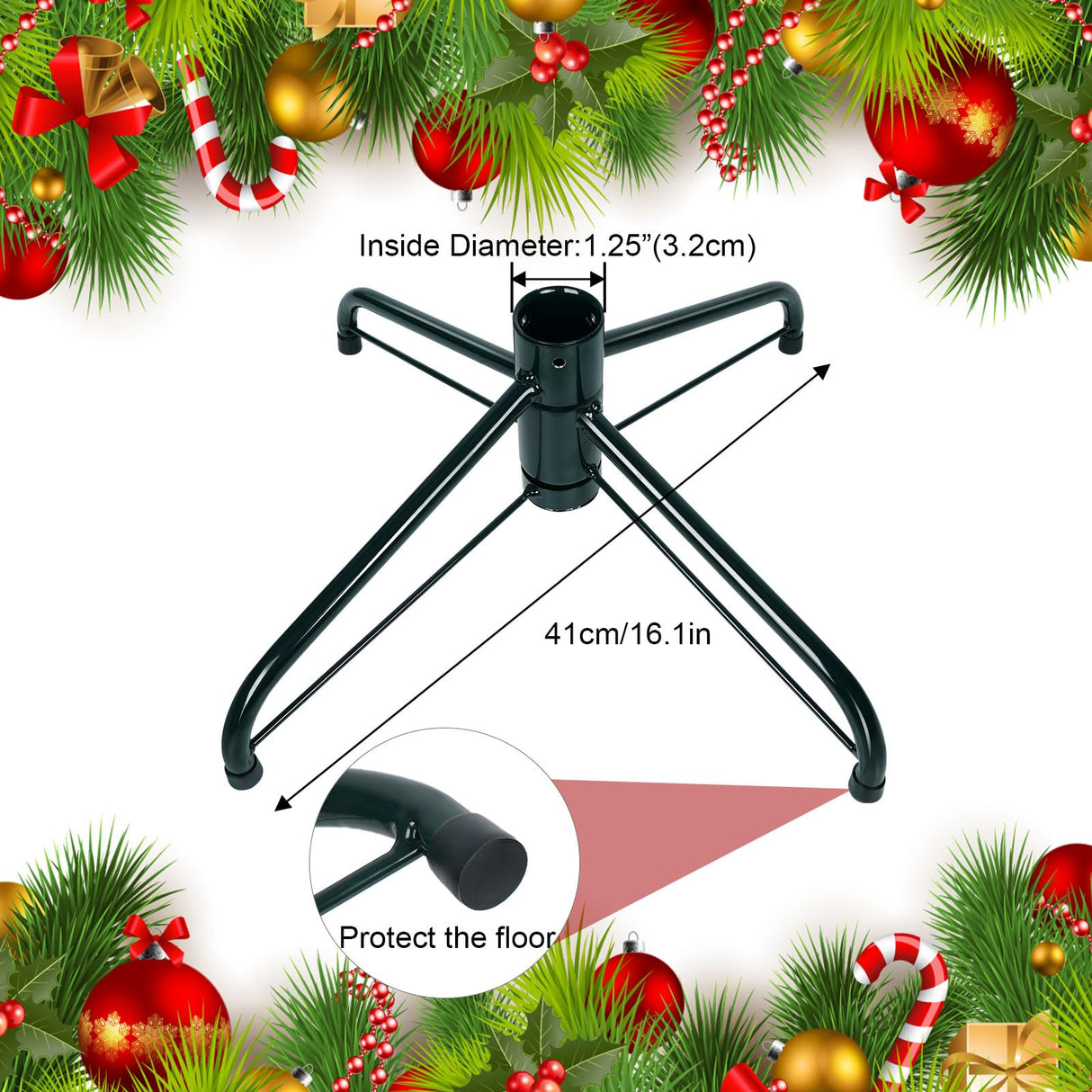 Christmas Tree Stand, Christmas Tree Base Replacement (Length16.1, Dia 1.25") for Artificial Trees up to 2-7 FT Heavy Duty Folding Christmas Tree Stands Dark Green Digury