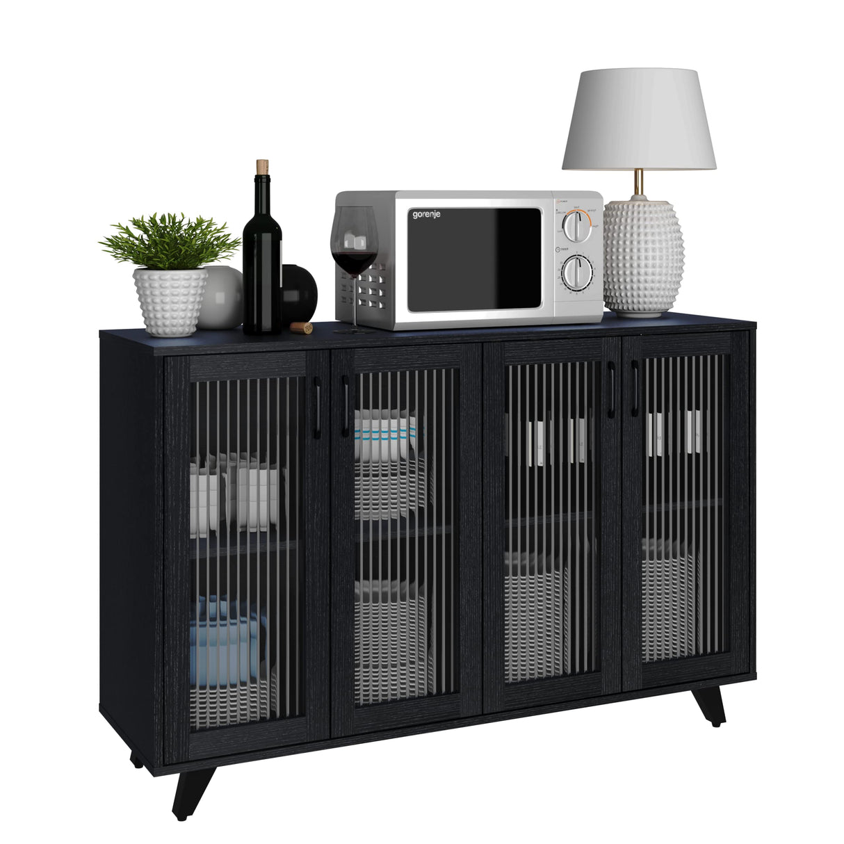 Panana Kitchen Buffet Server Table Accent Sideboard Cupboard Server Buffet Console Table with Doors Cabinet (49inch, Black) Panana