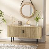 47''W Natural Storage Cabinet, Media Console, Tambour TV Stand, Television Stands with Curvy Edge & Sliding Door, Fluted Cabinet, Buffet Sideboard, Credenza, Table Stand for Living Room, Kitchen FiveWillowise