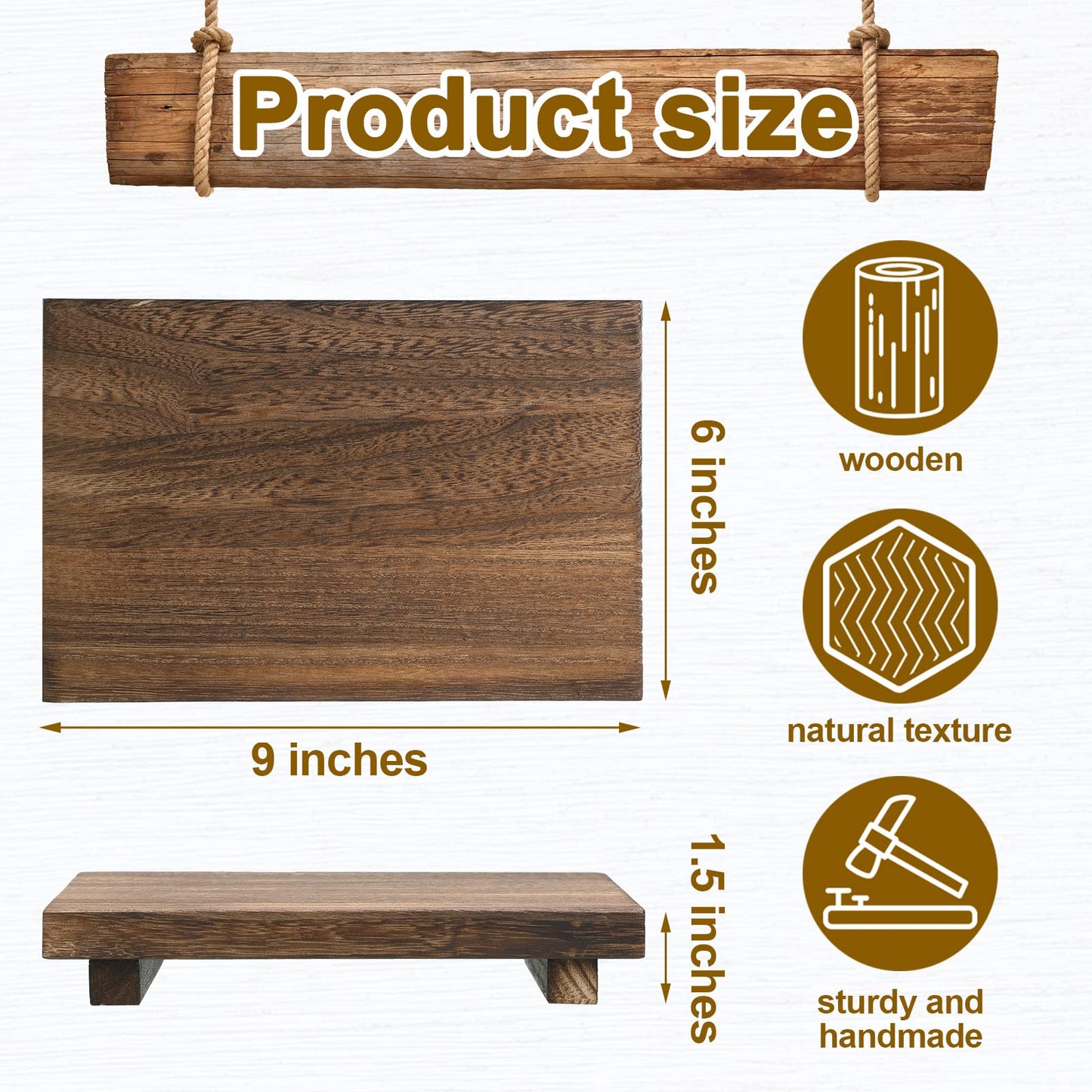 Nuogo Rustic Wood Riser Tray for Kitchen Sink - Bathroom Soap Stand and Display for Bottles, Candles, Dishes - Brown, 9 x 6 Inch