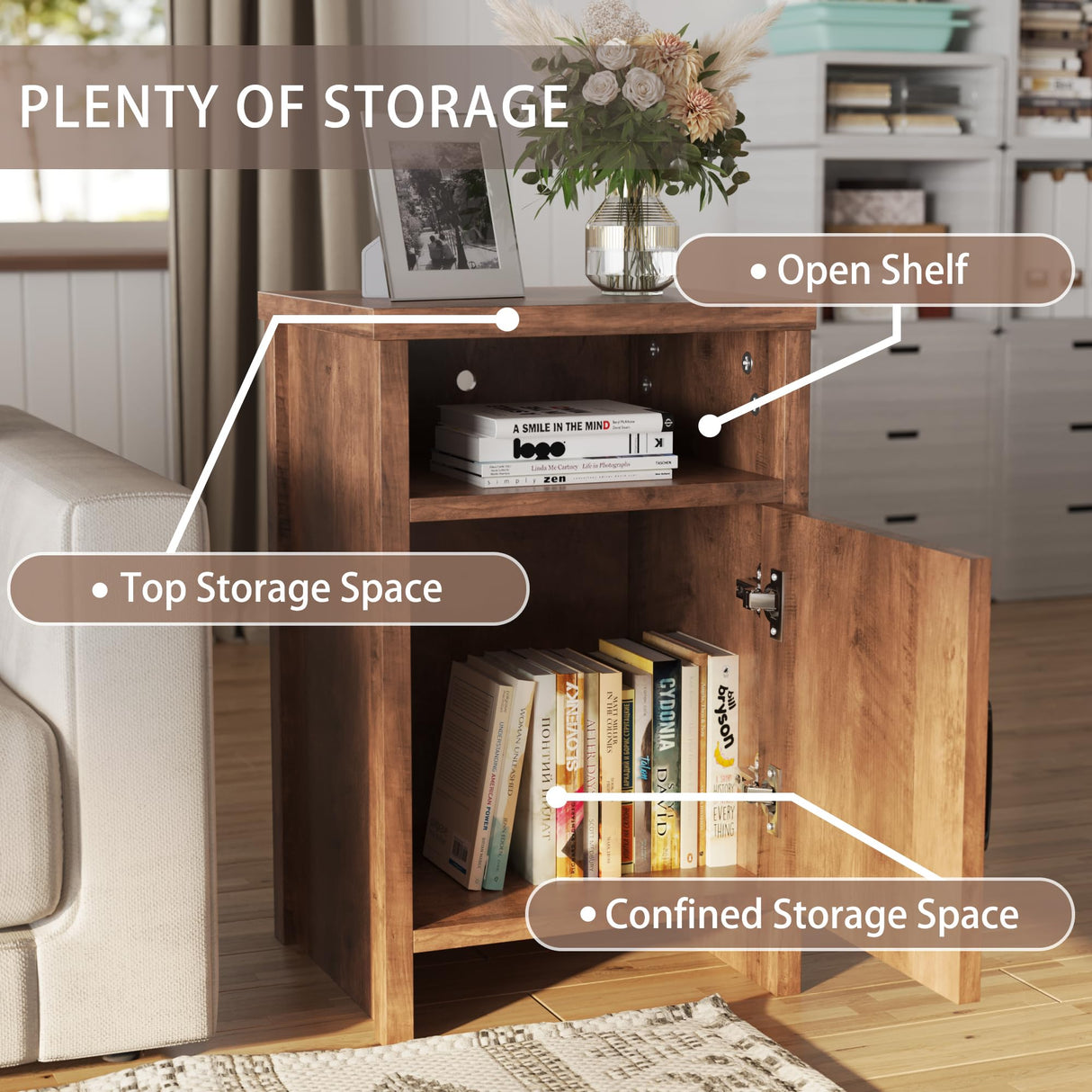 JUMMICO Farmhouse Nightstand, Modern Bedside Table with Barn Door and Shelf, Rustic End Table Side Table for Bedroom, Living Room (1, Rustic Oak) JUMMICO