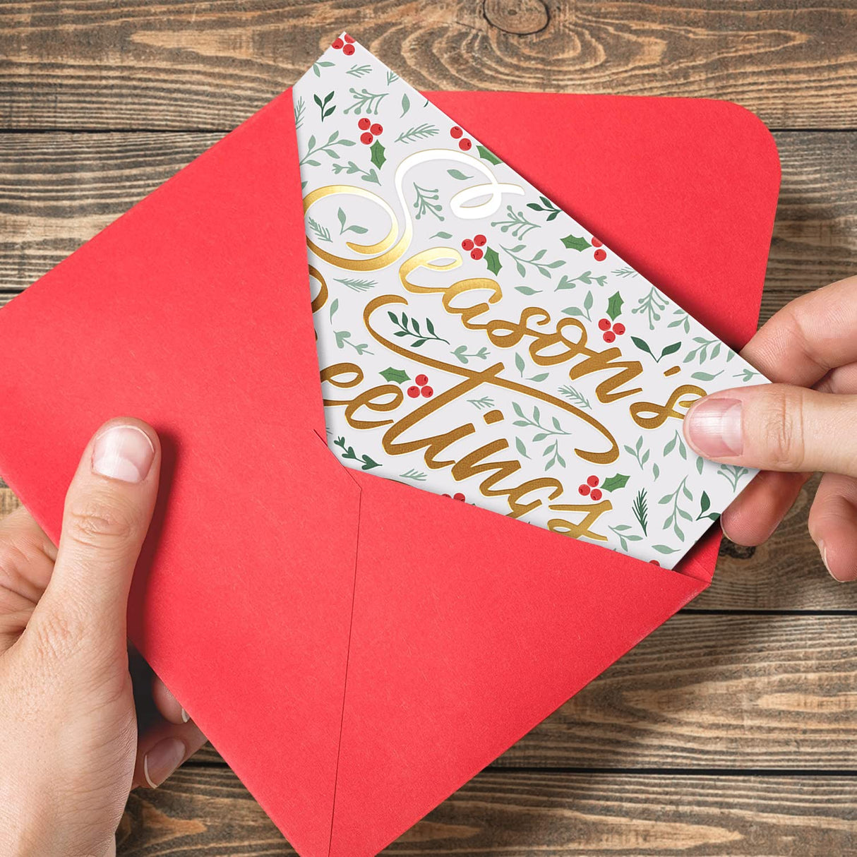 Christmas Cards Set - 24 Gold Foil Holiday Decor Sheets with Red Envelopes – 6 Assorted Designs Boxed for Easy Storage - Bulk Greeting and New Years sheets - 4.25”x5.75” Sweetzer & Orange