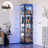 WEQUB Corner Display Cabinet with Glass Doors, 4 Tier Corner Shelf with LED Lights, 68" Display Case for Collectibles, Toys, Books, Curio Storage Cabinet, Black WEQUB
