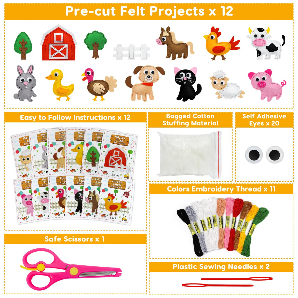 OKOOKO Animal Sewing Craft Kit, Sewing Craft Kit for Kids, DIY Crafting and Sewing Set, Art Craft Kits, Fun and Educational Craft Set, Sew Your Own Felt Animals OKOOKO