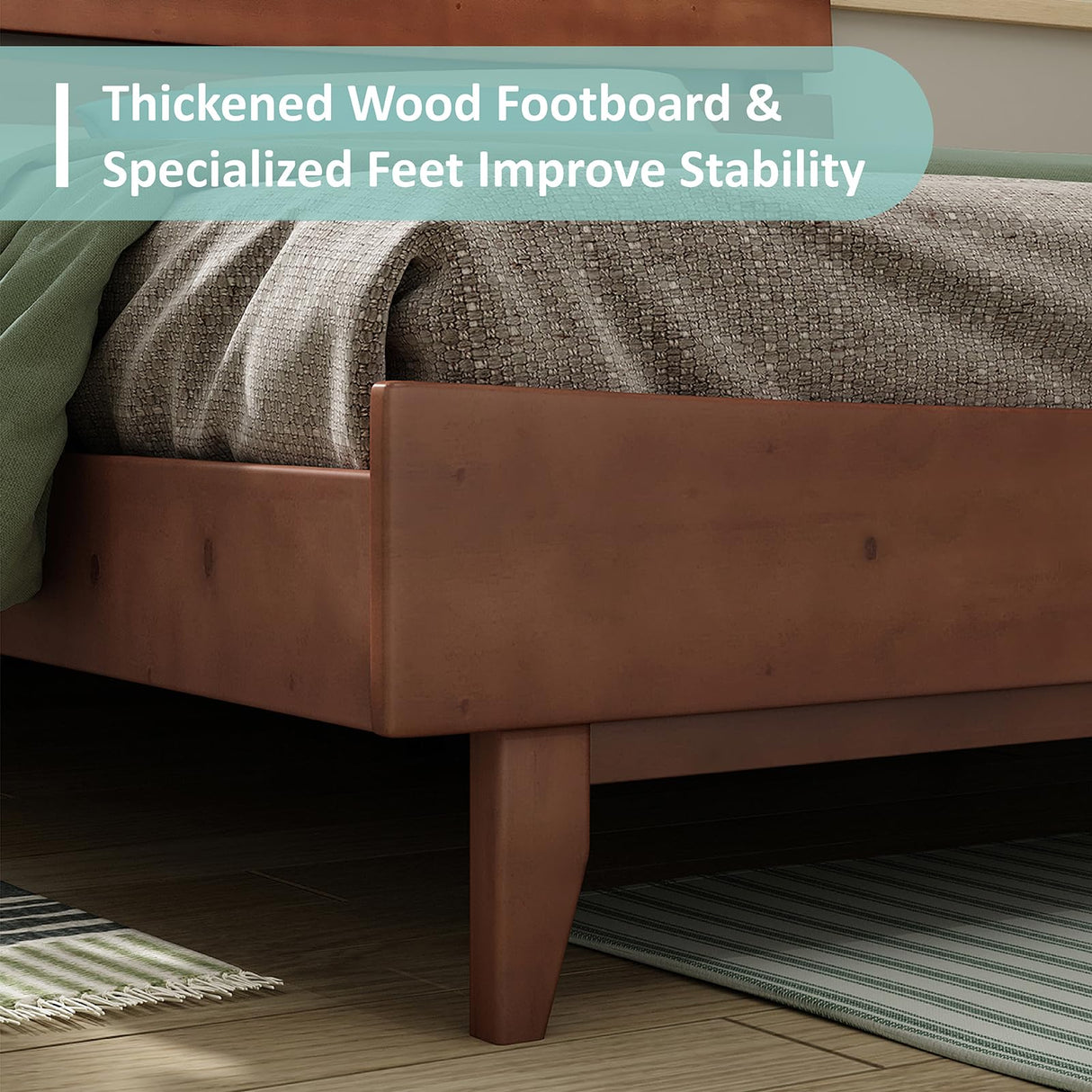 LUXOAK Mid-Century Solid Wood King Bed Frame with Headboard - No Box Spring Required LUXOAK