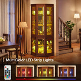 Tribesigns Corner Storage Cabinet, 71" Tall Corner Cabinet with Doors & LED Lights, 5-Tier Mid-Century Display Shelf for Living Room, Kitchen, Walnut Tribesigns