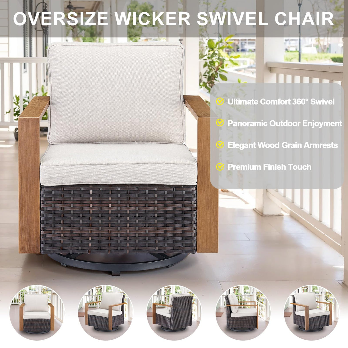 Belord 5 Piece Patio Furniture Set with Swivel Chairs, PE Wicker Patio Sofa Set Outdoor Swivel Rocker Patio Chairs with Anti-Rust Metal Wide Armrests for Deck Backyard Sunroom Belord