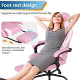 PayLessHere Ergonomic Racing Desk Chair Computer Chair Gaming Chair with Footrest Lumbar Support Headrest Armrest Task Rolling Swivel Ergonomic E-Sports Adjustable PC Gamer Chair (Pink) PayLessHere
