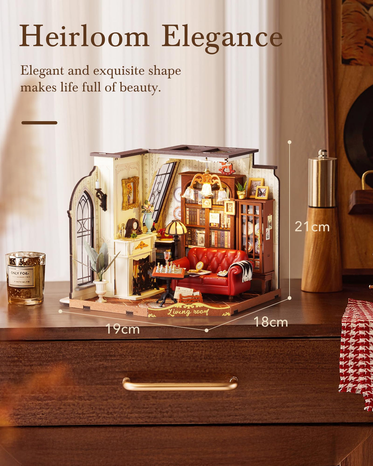 Rolife DIY Miniature House Kit Victorian Parlor 1:18 Scale Dollhouse Diorama, Tiny House Building Kit Antique Bookshelf Display Crafts for Adults Gift for Boys Girls (Catherine's Living Room) Rolife