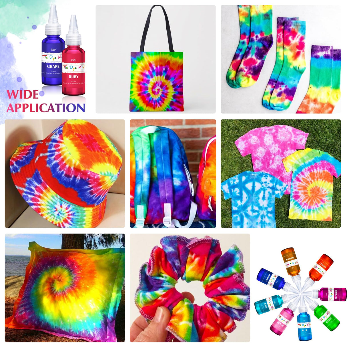 Tie Dye Kit - 40 Colors Permanent Fabric Dye with Rubber Bands, Gloves, Table Cover, Apron for Kids and Adults Tie-Dye Art - All-in-1 Textile Paint Dye for DIY Shirt, Hoodie Clothing Painting Limino