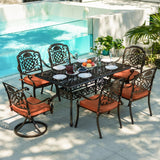 ADREAK 7-Piece Patio Furniture Dining Set, All-Weather Cast Aluminum Outdoor Table and Chairs for 6, Includes 4 Fixed Chairs & 2 Swivel Chair & 60’’ Rectangular Dining Table, Red ADREAK