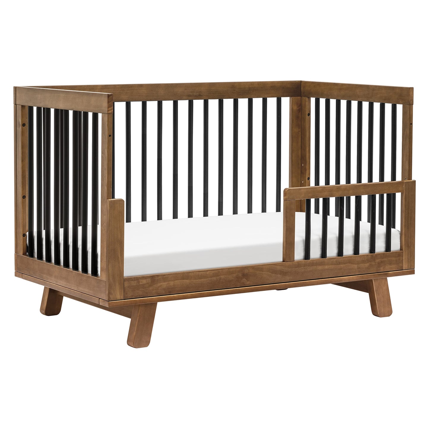 Babyletto Hudson 3-in-1 Convertible Crib with Toddler Bed Conversion Kit in Natural Walnut/Black, Greenguard Gold Certified - WoodArtSupply