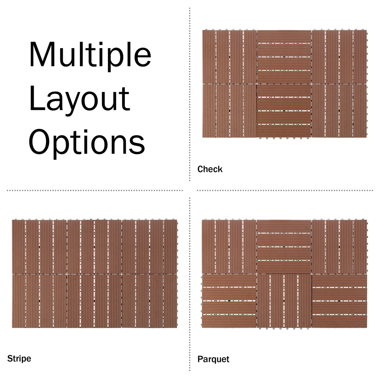 Interlocking Deck Tiles - 6-Pack 11.6-in Wood Plastic Composite All-Weather Outdoor Flooring Balcony Poolside or Patio by Pure Garden (Brown) Pure Garden