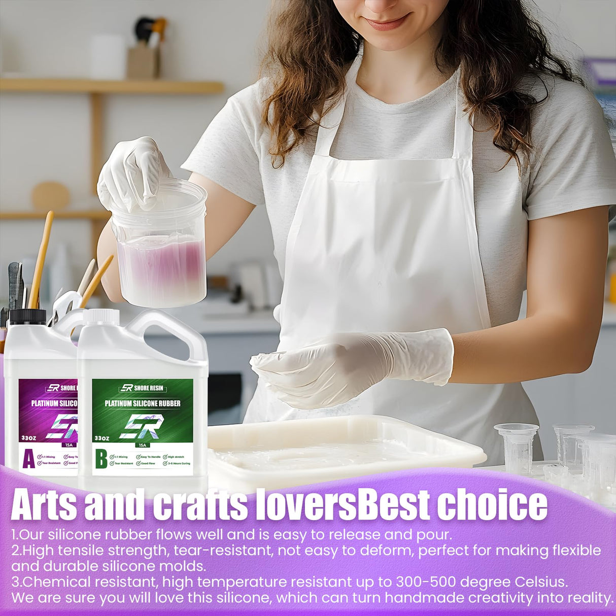 66oz Silicone Mold Making Kit - 1:1 Platinum Silicone Rubber for Casting Resin Molds, Jewelry Molds, Crafts – 15A Medium Hardness, Easy for Beginners & Pros Crafters SHORE RESIN