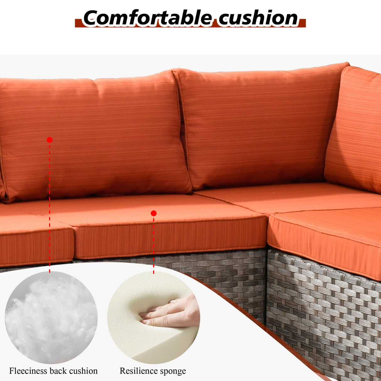 HOOOWOOO 12 Piece Modular Patio Outdoor Sectional Furniture Sofa Set,Wicker Conversation Set,Out Door Couch Set with Wide Arm for Outside All Weather(Orange Red) HOOOWOOO