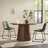 Walker Edison Modern Paneled-Wood Pedestal Base Round Top Dining Table, 48 Inch, Brown Walker Edison