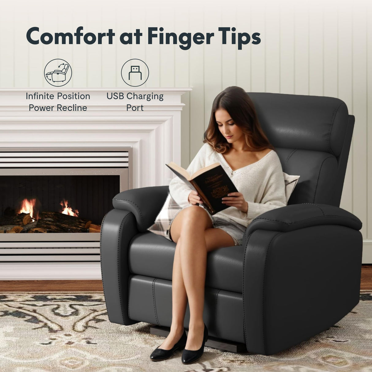 FLEXISPOT X3 Power Recliner Chair, Adjustable Electric Recliner with USB Port, Thick Cushion & Padded Back, Comfortable Faux Leather Chair for Living Room Bedroom Home Theater (Black) FLEXISPOT