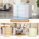 PAKASEPT Modern Reception Desk with LED Lights, 63 Inches Front Counter Table with Lockable Drawer & Shelves, Checkout Counter for Reception Room, Lobby, Beauty Salon, Retail,Office PAKASEPT