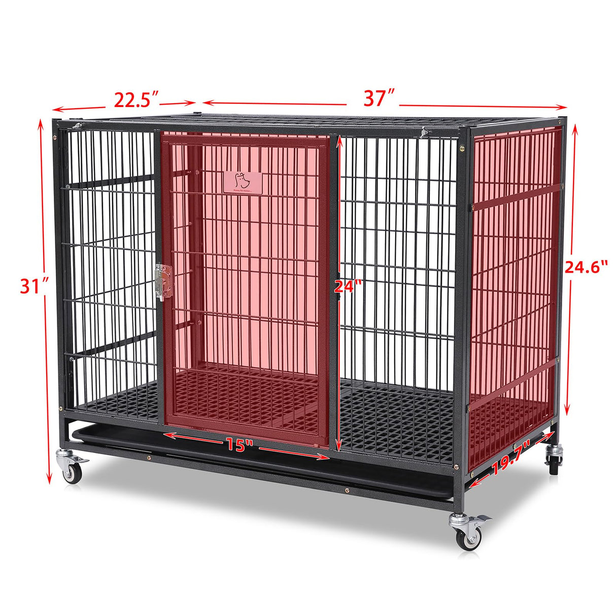 Homey Pet 37 inch Stackable Open Top Heavy Duty Dog Crate Cage for Medium Dog with Wheels and Removable Tray Homey Pet