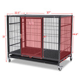 Homey Pet 37 inch Stackable Open Top Heavy Duty Dog Crate Cage for Medium Dog with Wheels and Removable Tray Homey Pet